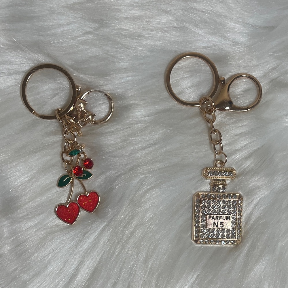 New Set of 2 Perfume and Cherry Keychains